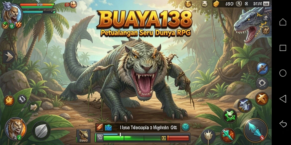Tangkapan layar utama BUAYA138 menampilkan aksi petualangan RPG yang intens.