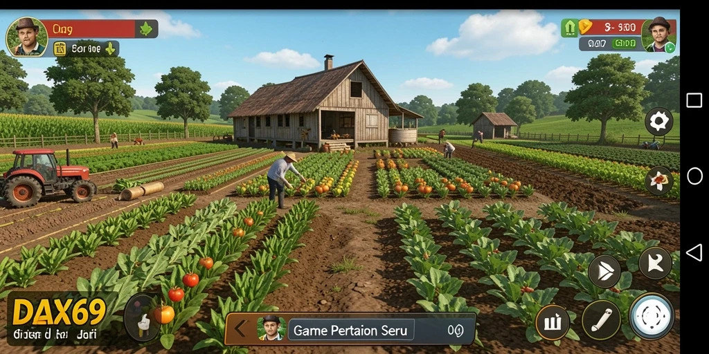 Tampilan gameplay seru DAX69 dalam dunia pertanian yang vibrant.