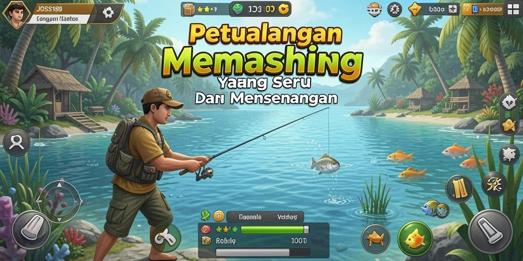 Screenshot utama dari gameplay JOSS188 menunjukkan momen menangkap ikan.