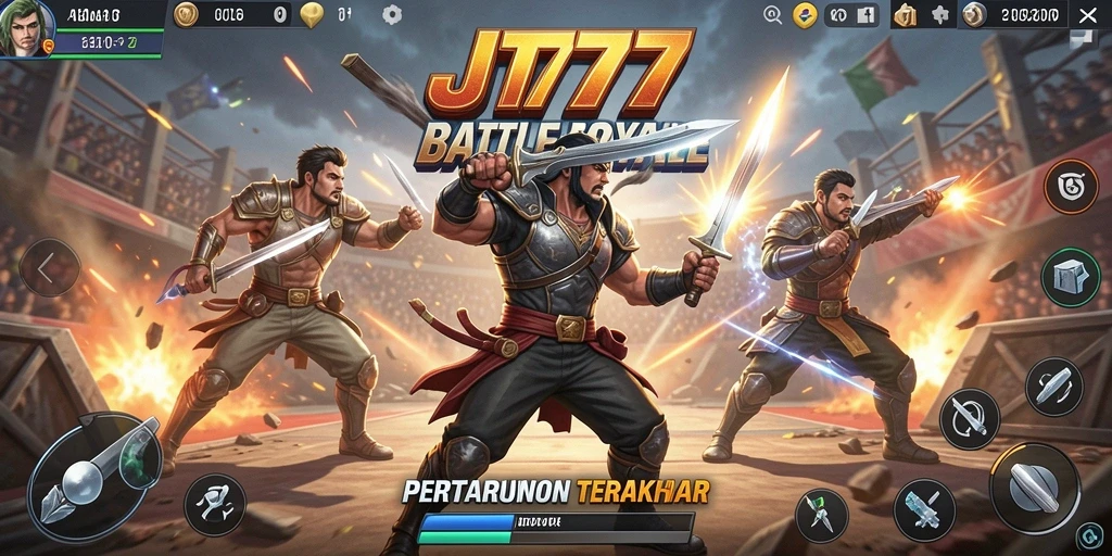 Screeshot gameplay JT777 menampilkan pertempuran intens Battle Royale.