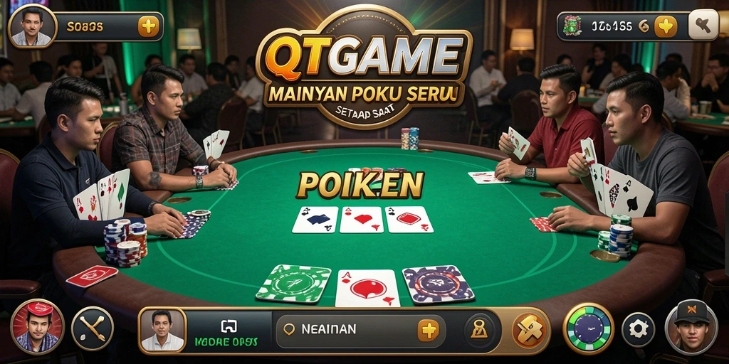 Tampilan permainan poker yang mengasyikkan dan interaktif di QTGAME.