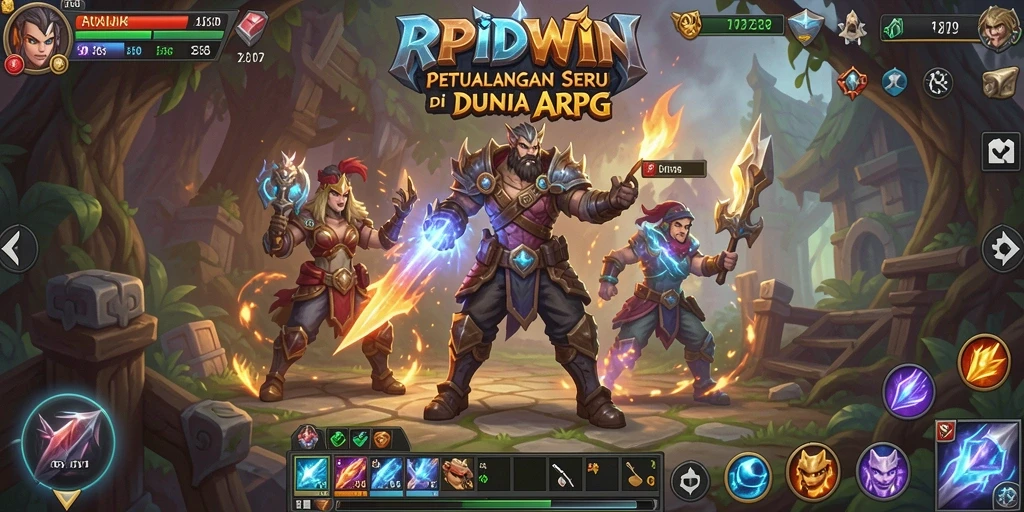 Tangkapan layar utama RPIDWIN menunjukkan aksi pertarungan epik dalam game ARPG.